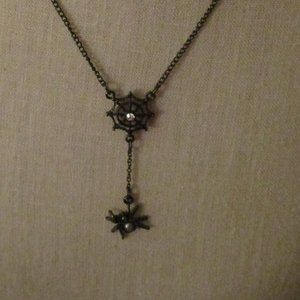 Spider Necklace Rhinestone, Faux Pearl, and black costume Jewelry